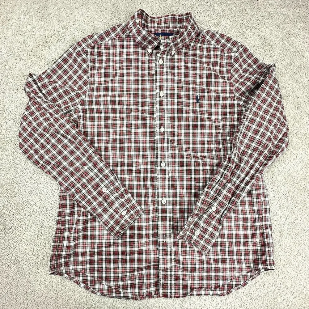 Ralph‎ Lauren Boy's Long Sleeve Button Front Shirt Classic Plaid Pattern Size XL